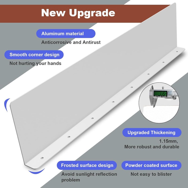 CAPHONT Gutter Valley Splash Guards, 15.7 x 3.5 Inch 8 Pack Gutter Guard, Aluminum Rain Gutter Guard Downspout Rain Diverter for Roof Shingle, Rain Drip Guard for Straight House (White) - Image 3